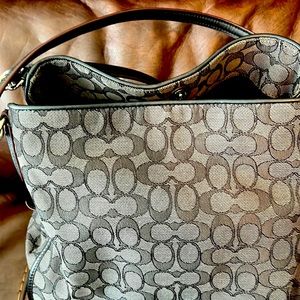 Coach black and gray Edie shoulder bag